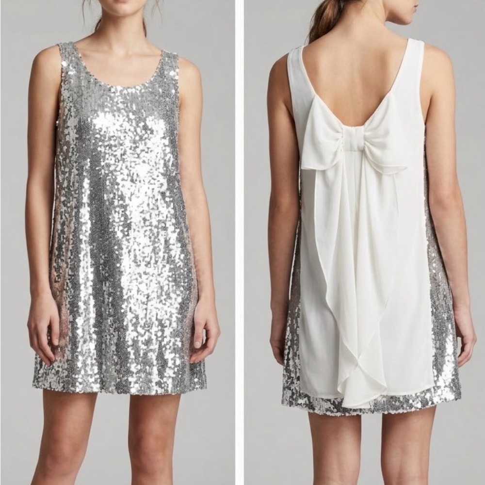 Silver Sequin Dress with White Bow Back